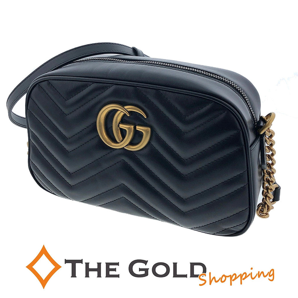 Gucci GG Marmont Quilted Chevron Leather Shoulder Bag Black
